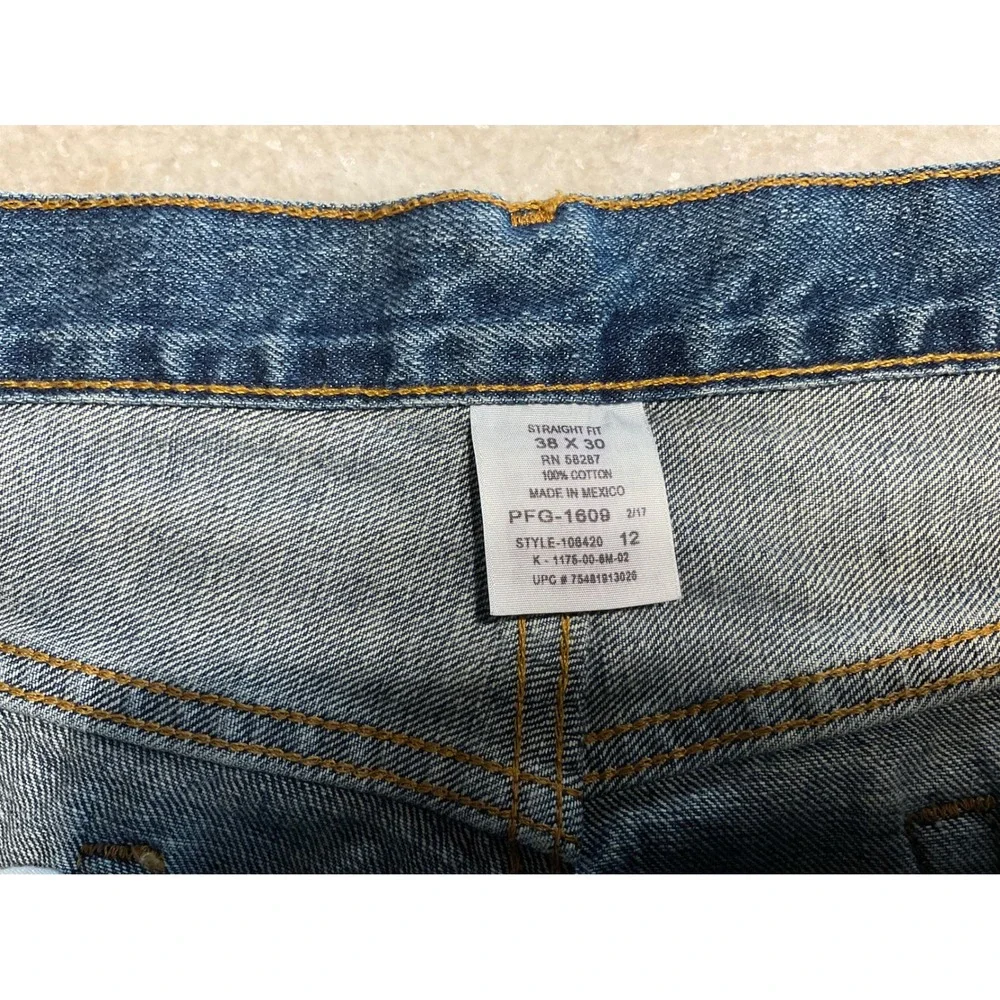 Straight Fit Denim Jeans Mens 38x29 Medium‎ Wash Blue 100% Cotton PFG-1609